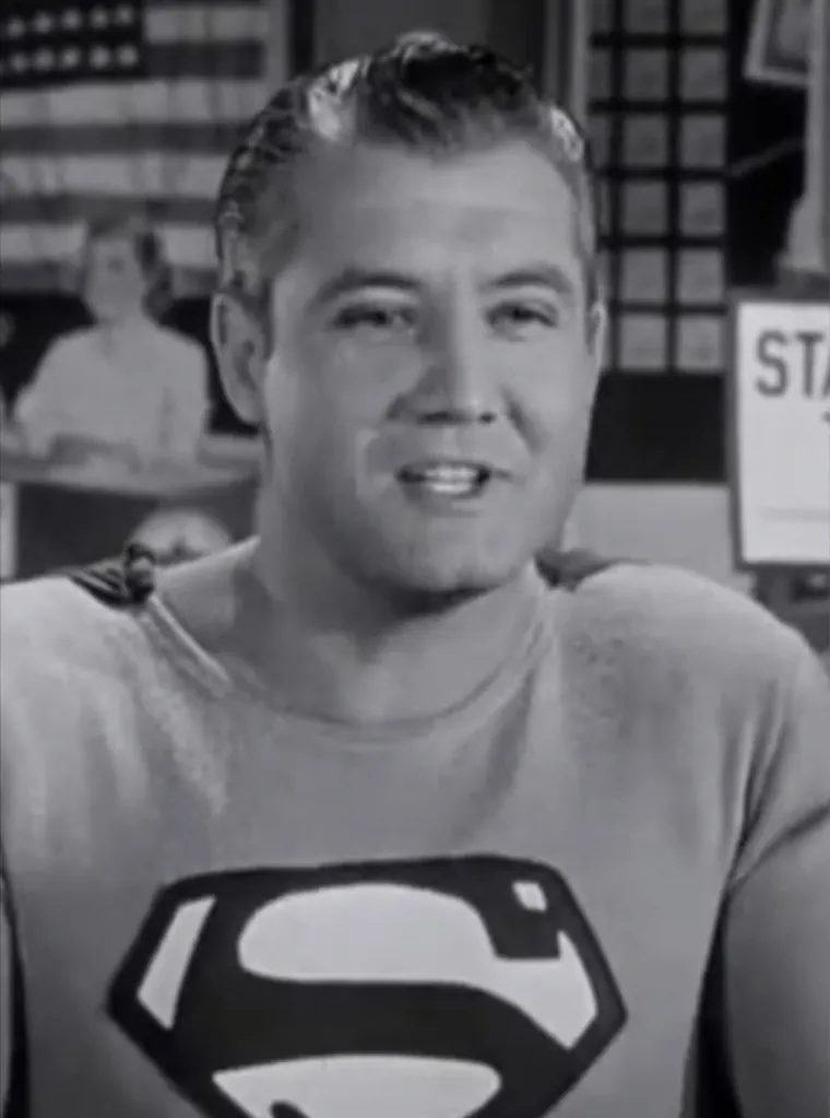 George Reeves in costume as Superman during the 1950s
